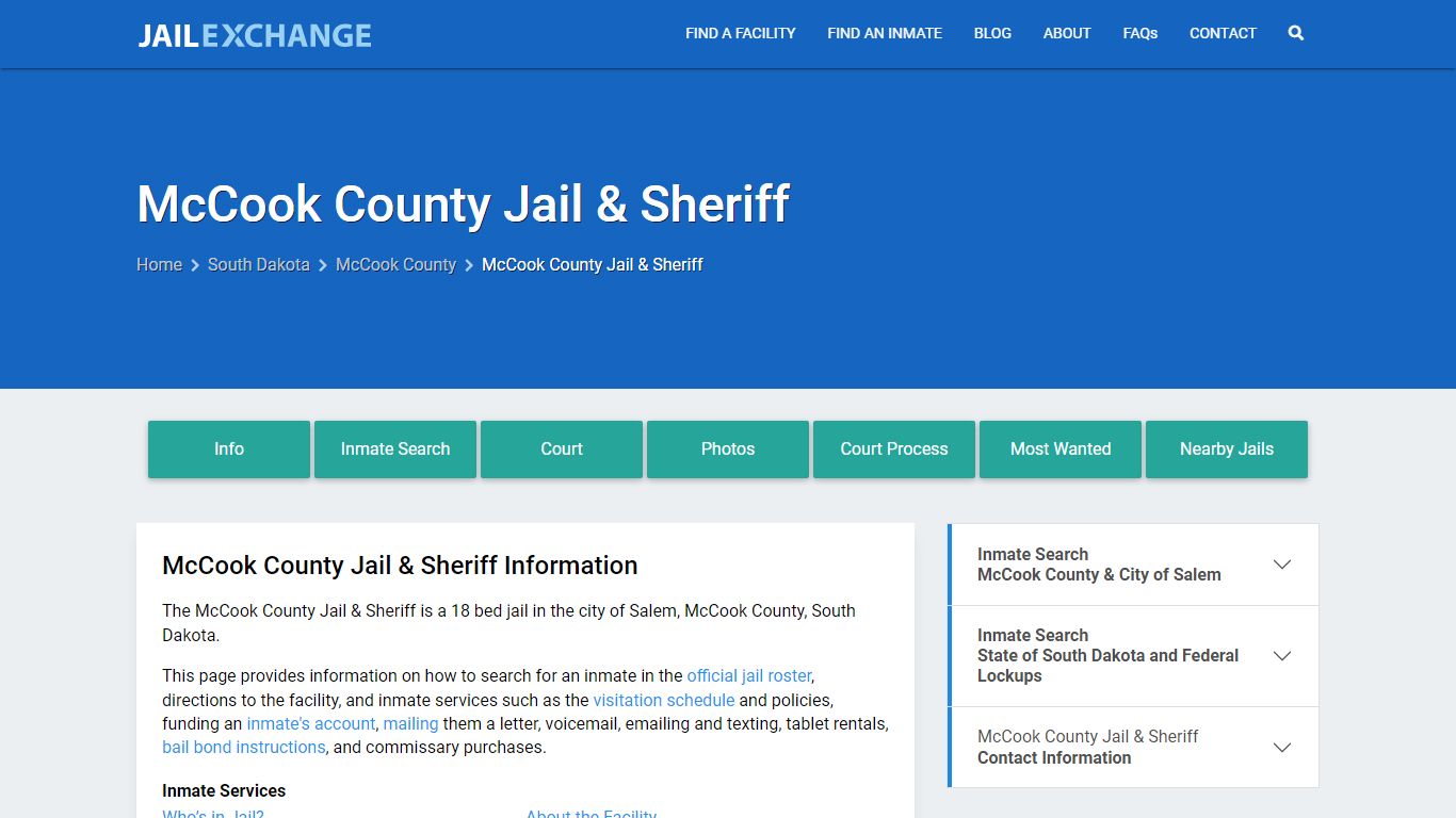 McCook County Jail & Sheriff, SD Inmate Search, Information