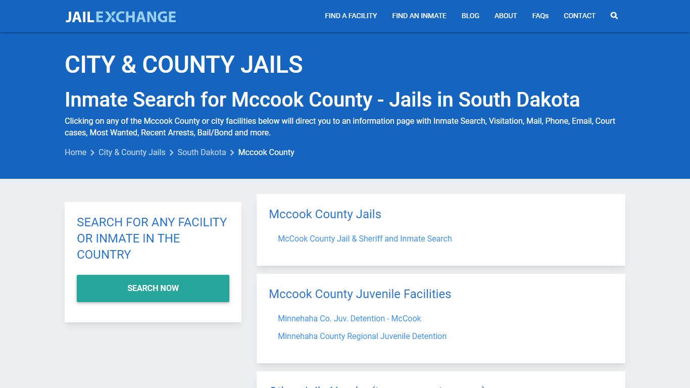 Inmate Search for Mccook County | Jails in South Dakota - Jail Exchange